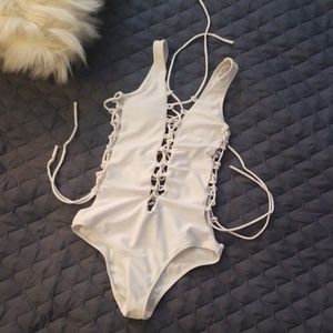 White Lace up bodysuit/Swimsuit